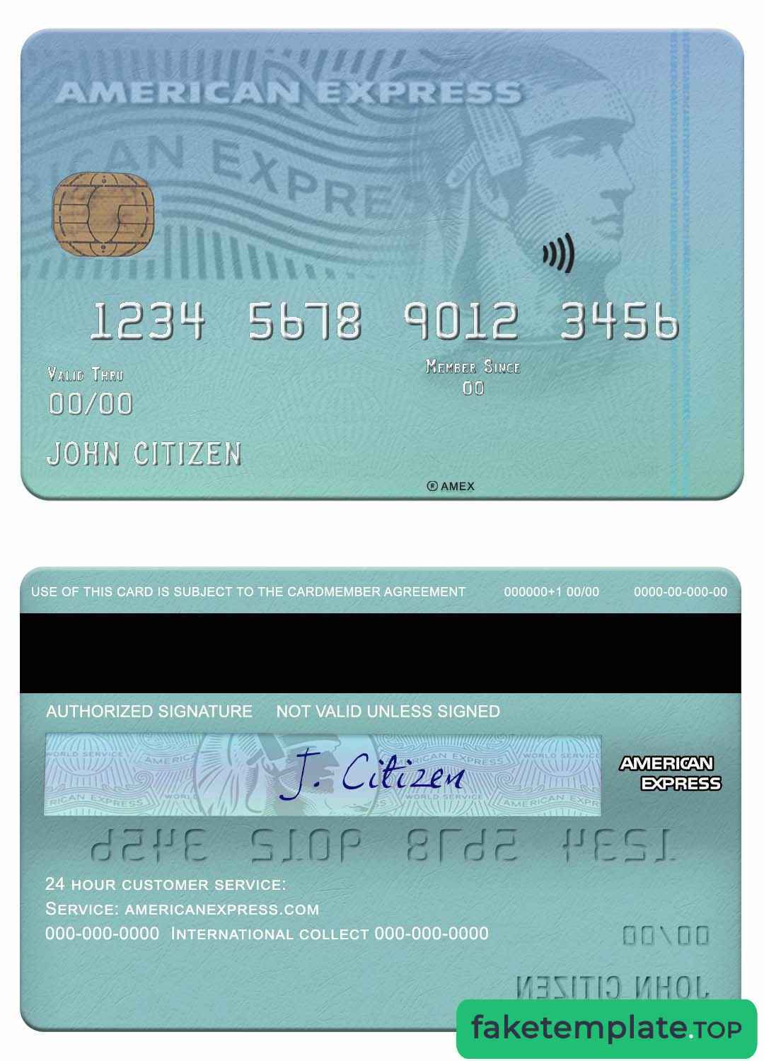 Feature of fake USA New York CFSB bank amex card